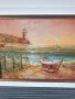 Димитър Генев 33x27см/малка българска картина масло върху платно/морски пейзаж/рибарски лодки-фар, снимка 2