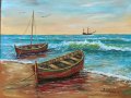 Море и лодки маслена картина , снимка 1 - Картини - 42821202