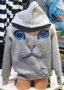 Нов детски суичър с 3D принт сива Котка със сини очи, снимка 5