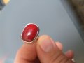Стар сребърен пръстен 950 проба със червен японски корал , снимка 2