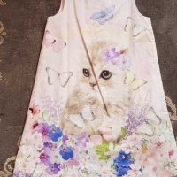  Детска рокля с котенце H&M 6-7 г., снимка 1 - Детски рокли и поли - 30576489