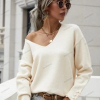 Дамски широк пуловер с маншет и копчета, 2цвята - 023, снимка 11 - Блузи с дълъг ръкав и пуловери - 42407410