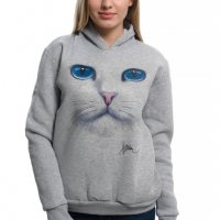 Нов дамски суичър с 3D принт сива Котка със сини очи, снимка 6 - Суичъри - 27502878