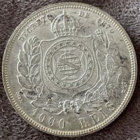Сребърна монета Бразилия 1000 Реис 1881 г. Педро II, снимка 1 - Нумизматика и бонистика - 37833644