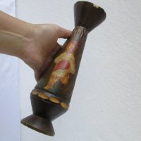 Дървена ваза с рисунка, стара, снимка 4 - Други - 40211722