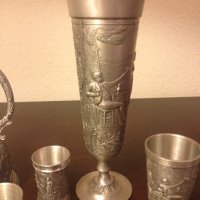 Старинни немски калаени предмети кана чаши чаша серия "Lindenwirthin", снимка 6 - Колекции - 44280240