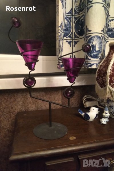 намален Свещник желязо и цветно стъкло , снимка 1