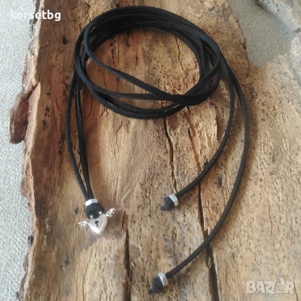 Велурено дамско колие със сребристо сърце 23917, снимка 1