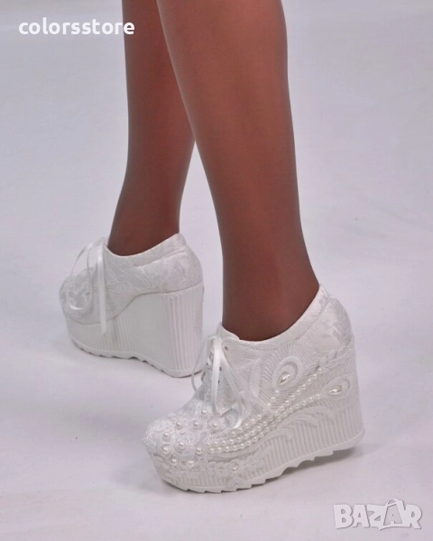 Обувки на платформа - бели - 2505 , снимка 1