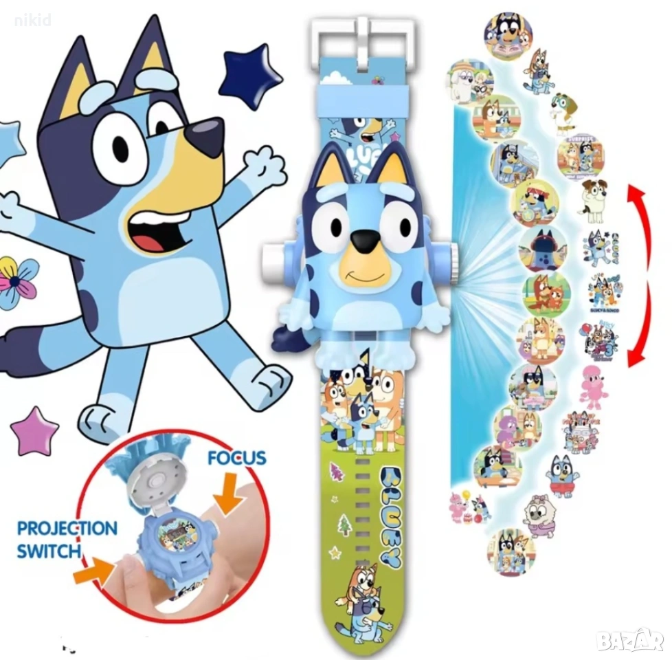 Блуи и Бинго Bluey and Bingo 3D детски часовник прожектор , снимка 1