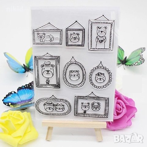 Мече Мечета в рамки силиконов гумен печат украса бисквитки фондан Scrapbooking, снимка 1