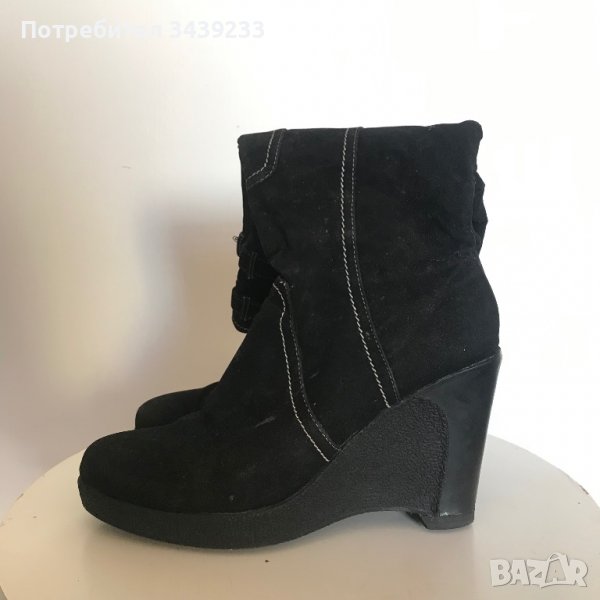 Дамски черни велурени ботуши на платформа 39, снимка 1
