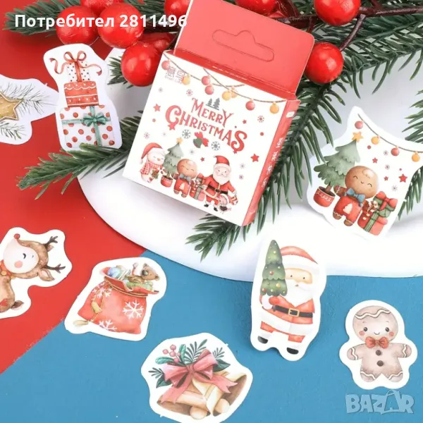 Коледни стикери в кутия, 46 броя - лепенки, снимка 1