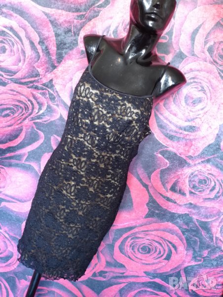 Черна дантелена нощница с златист хастар Л, снимка 1