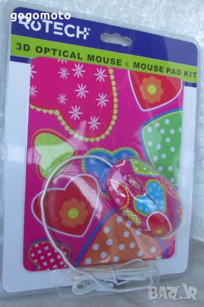 ПОДАРЪК при/нов комплект ДИЗАЙНЕРСКА оригинална мишка 3D оптична RoTECH USB 3 btn optical mouse+ ПАД, снимка 1