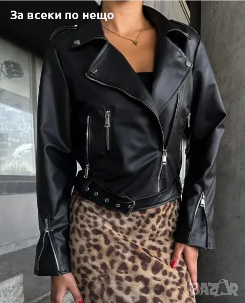 Дамско черно кожено яке Код LFS200, снимка 1