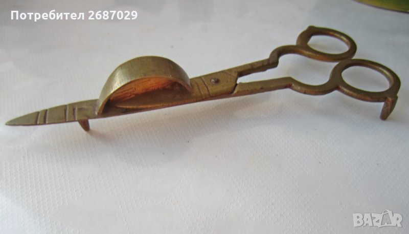 Свещник и Стара ножица за свещи, месинг, бронз антика, метал и свещник, снимка 1