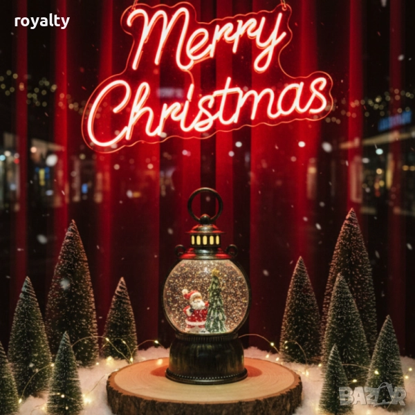 Голям LED коледен фенер с ефект на падащ сняг – приказна светлина и празнична магия, снимка 1