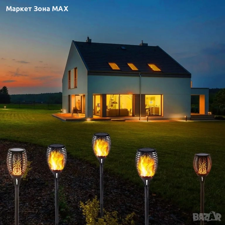 6 броя. Соларна лампа тип Факла с ефект на реалистичен пламък, снимка 1