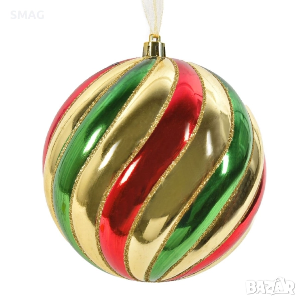 Коледна топка червено-зелено-златиста с брокат Ø12 см_1254161, снимка 1