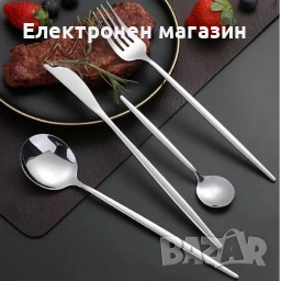Комплект прибори за хранене в сребрист цвят от 24 части  , снимка 1