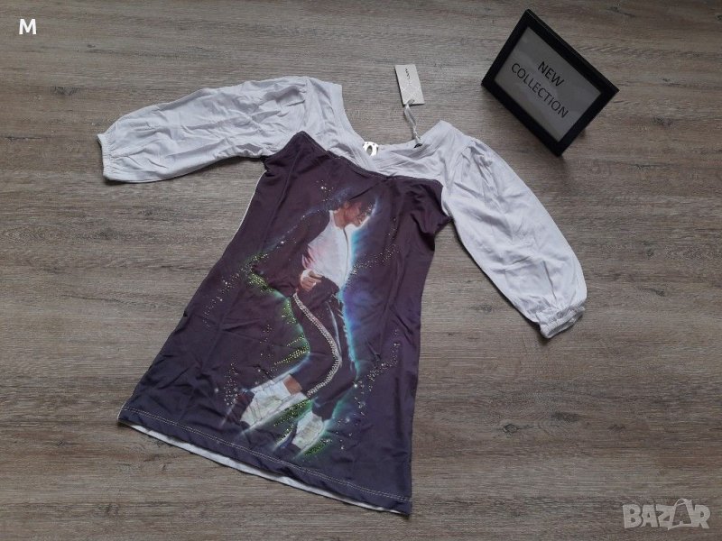 Нова колекция блуза Michael Jackson в бял цвят с камъни на намаление, снимка 1