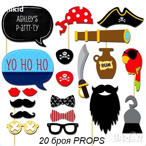20 бр Пиратско парти Аксесоари забавни клечки за фото Props пропс парти аксесоари за снимки, снимка 1