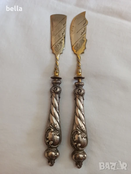 Комплект стари антикварни сребърни прибора за масло и др, снимка 1