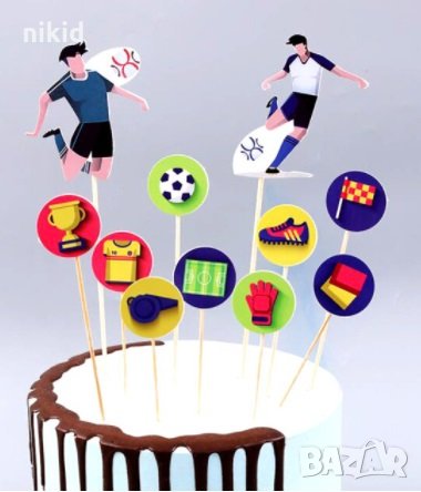 сет топери за торта футбол футболисти спорт спортисти картонени украса декор парти мъфини, снимка 1