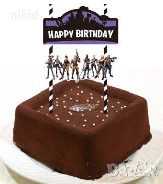 happy birthday Fortnite Фортнайт сет топери сламки с надпис картонени декор украса за торта рожден д, снимка 1