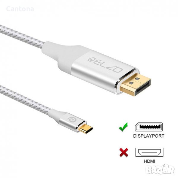 ELZO USB 3.1 Type C (Thunderbolt 3 Compatible) към Displayportкабел,​ 2 метра, снимка 1