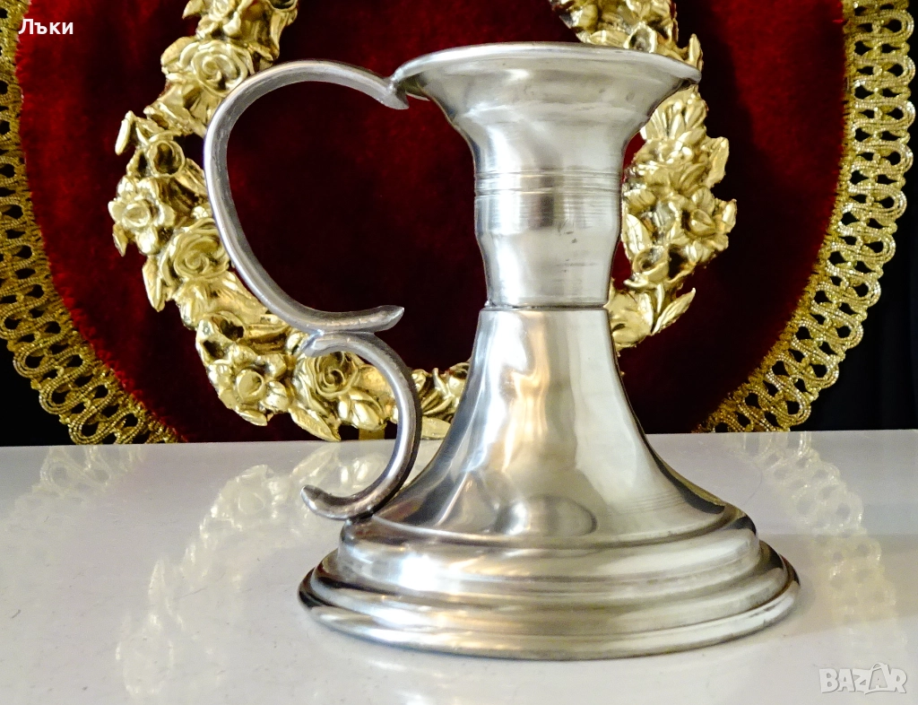 Калаен свещник с дръжка 9 см. , снимка 1