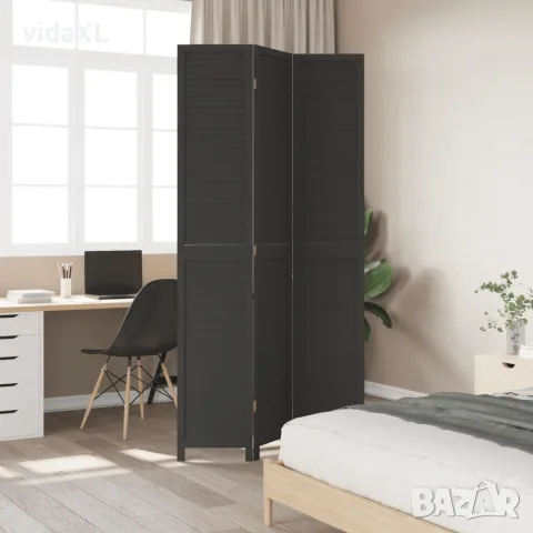 vidaXL Разделител за стая, 3 панела, черен, дърво пауловния масив, снимка 3 - Паравани - 56147335