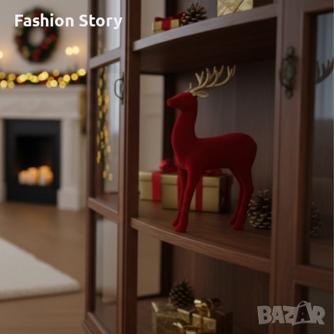 Червен кадифен елен за Коледна украса – Луксозен празничен акцент, снимка 5 - Декорация за дома - 52632178
