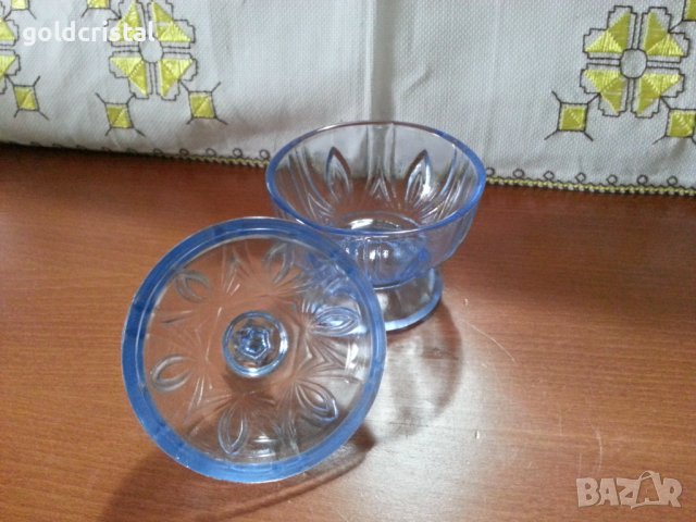 Стъклена захарница бонбониера цветно стъкло , снимка 4 - Антикварни и старинни предмети - 40780431
