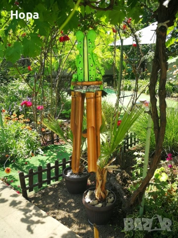 Вятърен звънец от дърво и бамбук Жаба, снимка 3 - Градински мебели, декорация  - 53968203
