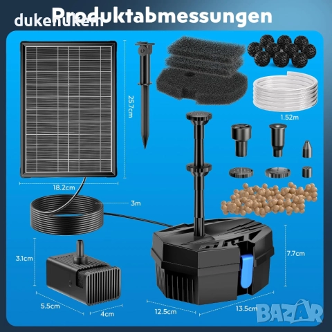 Соларен филтър с помпа Biling 8W и батерия 3600 mAh, 405 L/h, снимка 6 - Друга електроника - 52750386