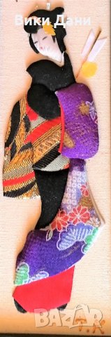 ретро текстилна картина Гейша подписана, снимка 2 - Картини - 35496903