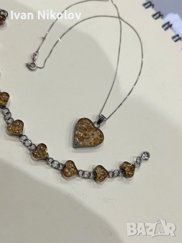 Сребърн комплект гривна и колие Мурано, снимка 3 - Колиета, медальони, синджири - 52079574