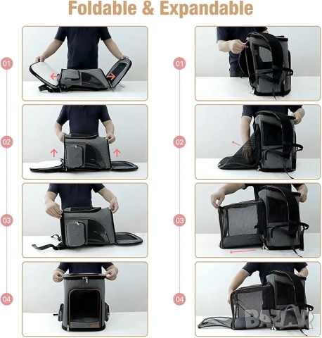 Разширяема транспортна раница за домашни любимци Lekesky (Сива), снимка 7 - За котки - 52486248