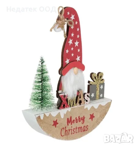 Коледна деоративна дървена украса, Дядо Коледа, Червен, 18 см, снимка 2 - Декорация за дома - 48294681