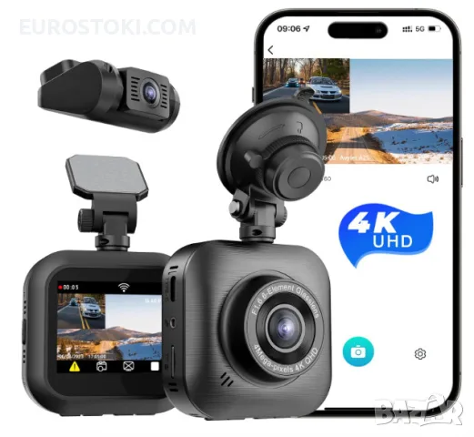 Видеорегистратор AVYLET A2S, предна и задна камера за управление, 4K/1080P, Wi-Fi, APP, IPS екран