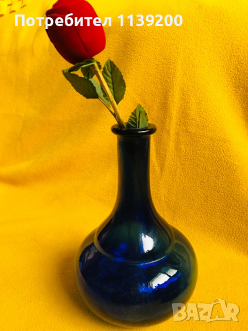2 винтидж френски стъклени сини вази, снимка 10 - Вази - 36520724