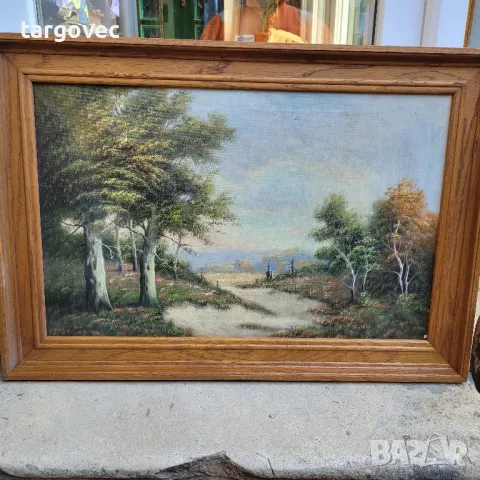 стара картина масло върху платно в дъбова рамка