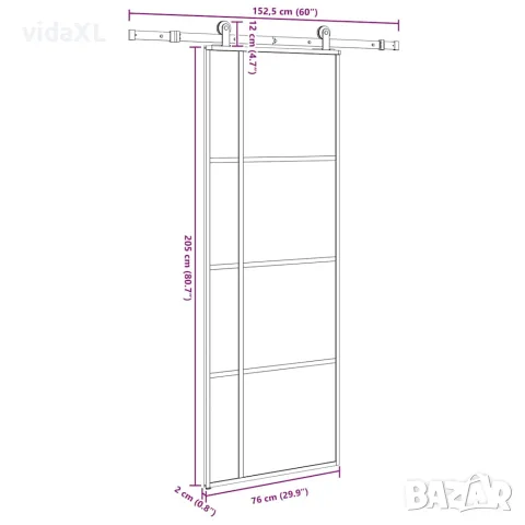 vidaXL Плъзгаща се врата с обков 76x205 см ESG стъкло и алуминий, снимка 7 - Входни врати - 56146980