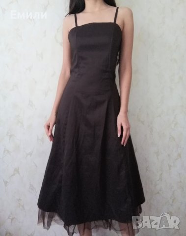 Официална елегантна дълга дамска рокля в кафяв цвят р-р S, снимка 3 - Рокли - 42814977