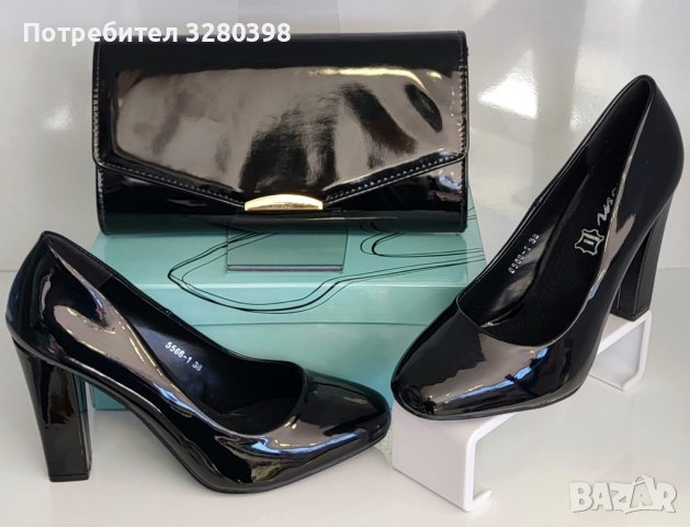 Елегантни дамски обувки на висок квадратен ток от лак, снимка 5 - Дамски обувки на ток - 44446646