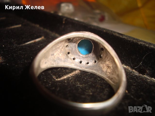 СРЕБЪРЕН ТЮРКОАЗЕН ОРНАМЕНТИРАН РЪЧНО ПРЪСТЕН СРЕБРО 925 ЮВЕЛИРНА СТАРА МАЙСТОРСКА ИЗРАБОТКА 14507, снимка 15 - Пръстени - 33737126