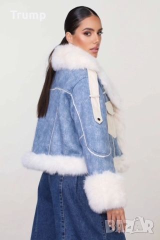 Красиво и топло яке деним с еко кожа, снимка 3 - Якета - 52684929