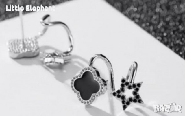 Обеци клип,бранд със звезди и кристали,black/нови